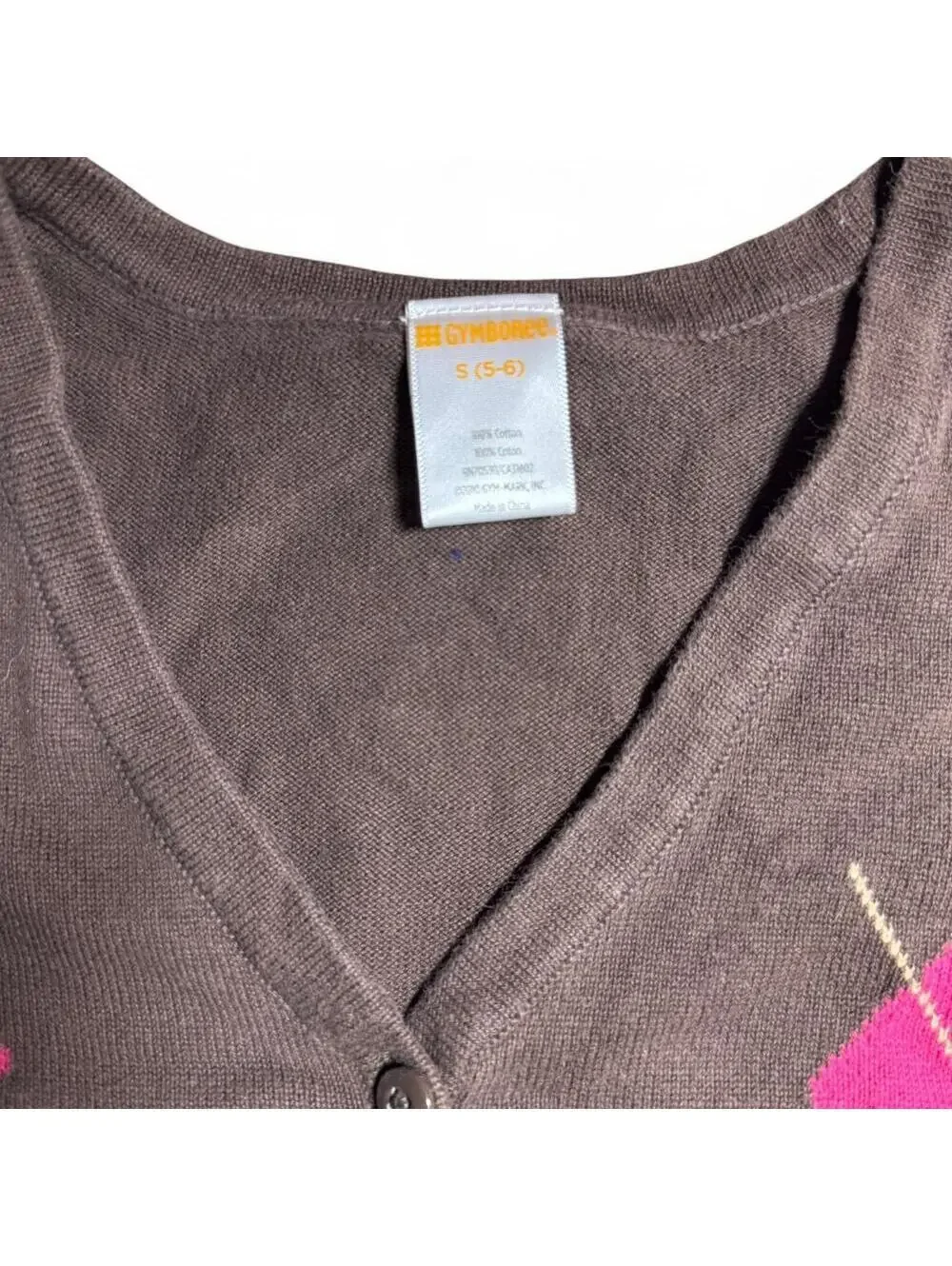 Gymboree Brown Children's V-Neck Preppy Argyle Knit Cardigan Size 5-6
